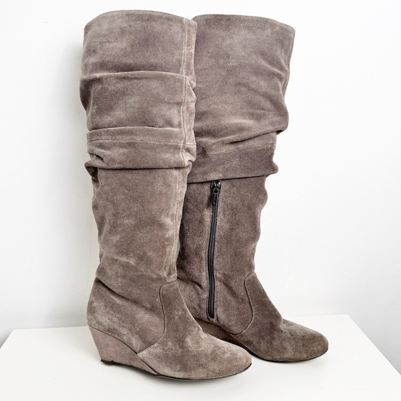 Vintage Colin Stuart suede wedge slouch boot grey size 6 - Picture 1 of 7